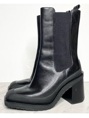 New! Tory Burch Expedition Black Leather Chelsea Heeled Boot 6 1/2 M